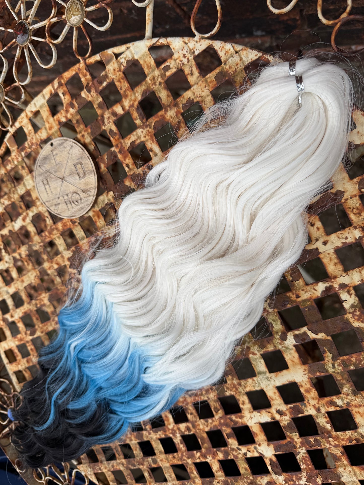 White Blonde to Blue Ombré Loose Brushable Wave