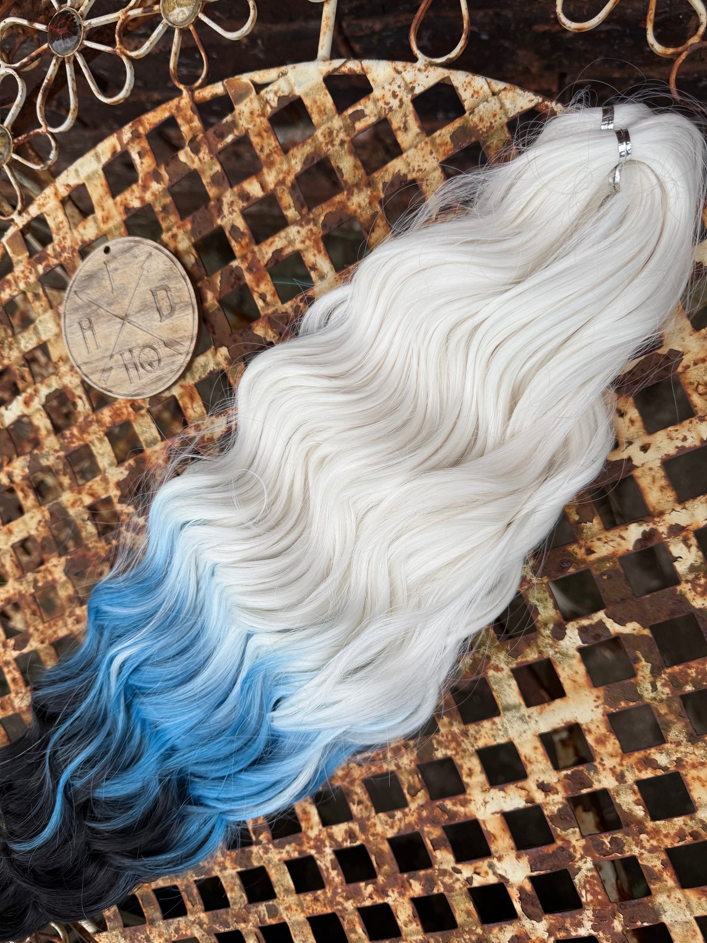 White Blonde to Blue Ombré Loose Brushable Wave