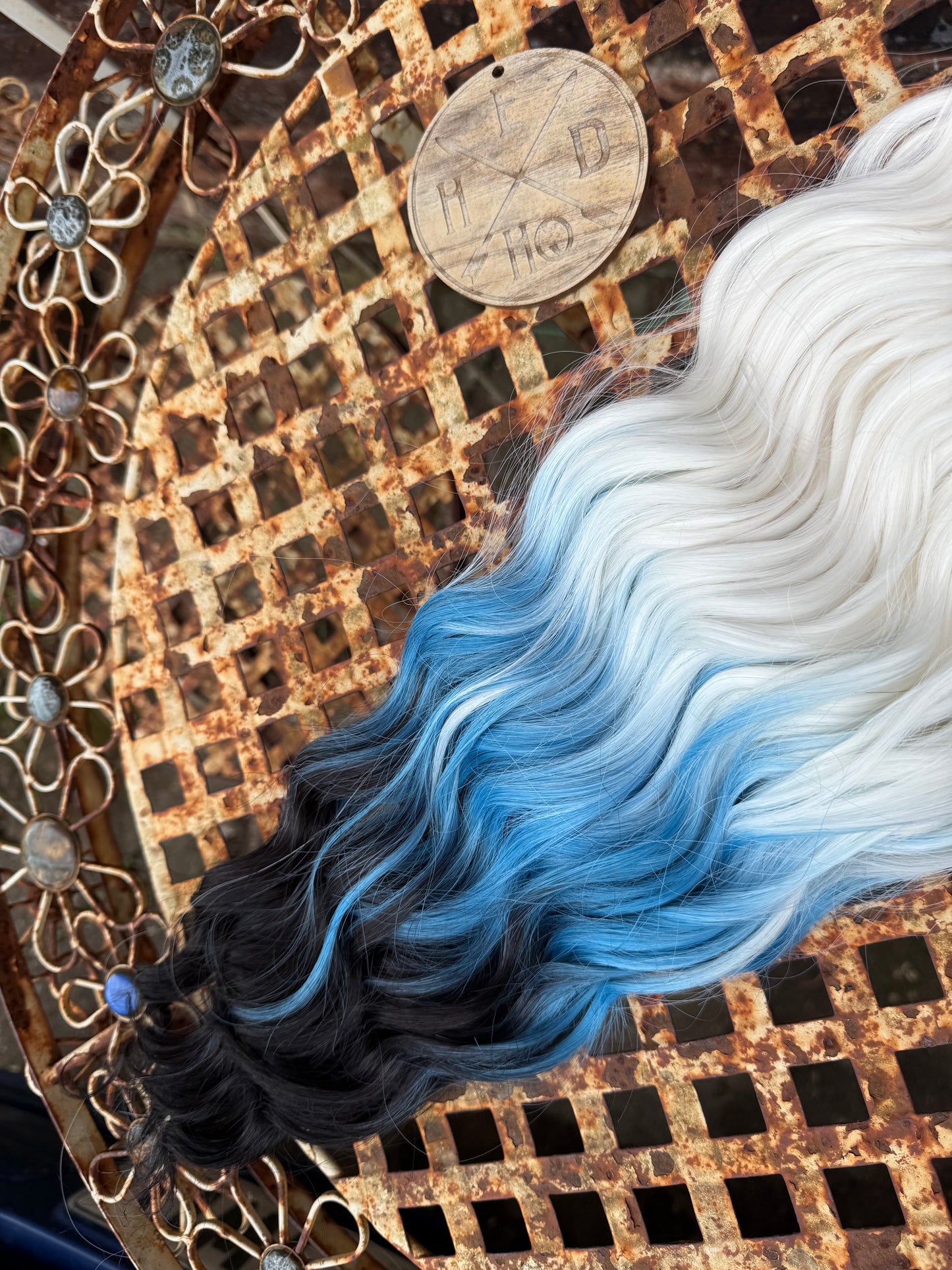 White Blonde to Blue Ombré Loose Brushable Wave