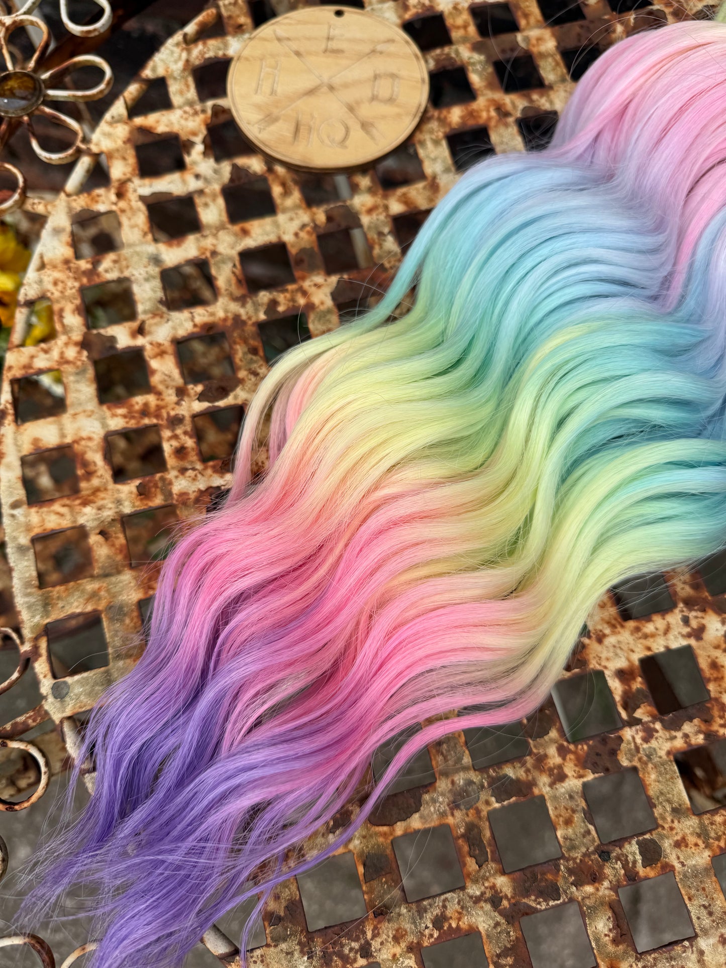 Mauve tip Pastel Rainbow Ombré Loose Brushable Wave